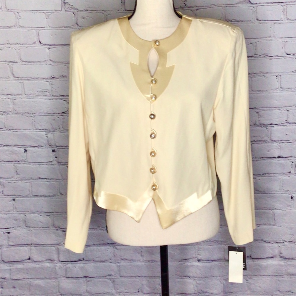Dead-stock Vintage Petite Perceptions Irene B Pale Yellow Crop Blazer 14 NWT
